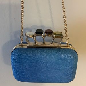 Brass Knuckles Faux Leather Clutch Blue